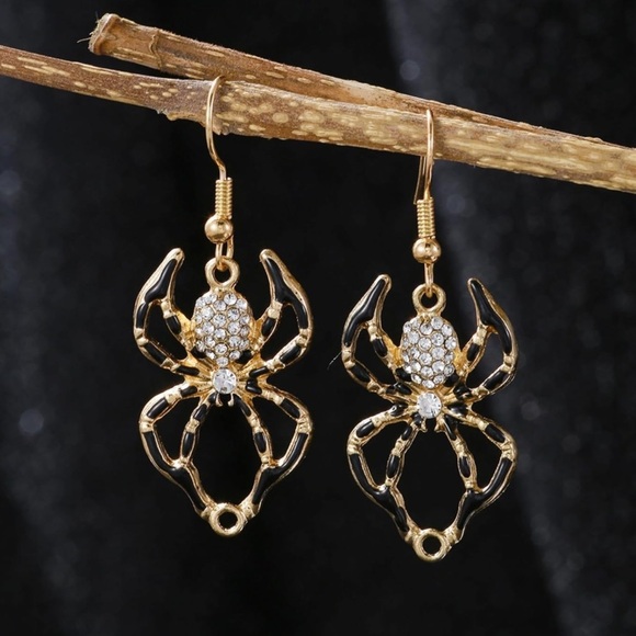 Black and Gold Spider Halloween Dangled Earrings 🕷️🎃 - Picture 1 of 5